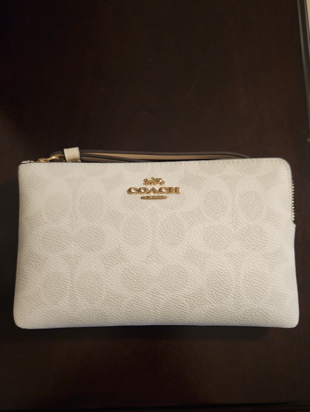 Coach White Signature Wristlet with Gold Hardware